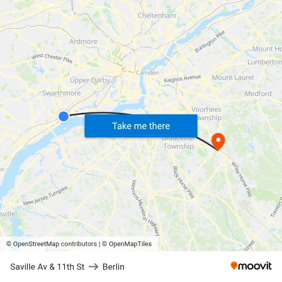 Saville Av & 11th St to Berlin map