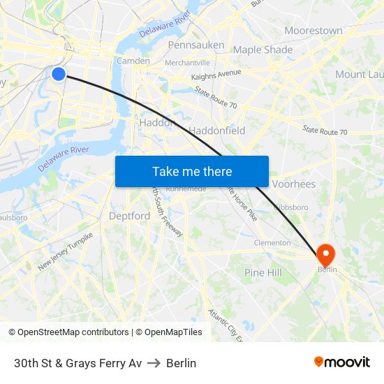 30th St & Grays Ferry Av to Berlin map