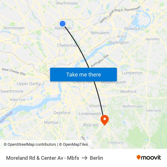 Moreland Rd & Center Av - Mbfs to Berlin map