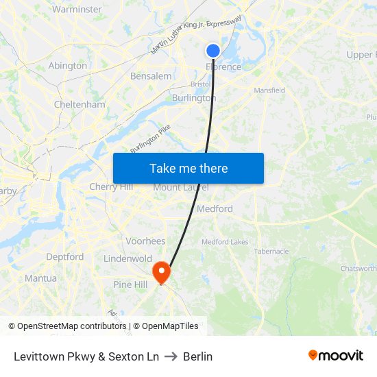 Levittown Pkwy & Sexton Ln to Berlin map