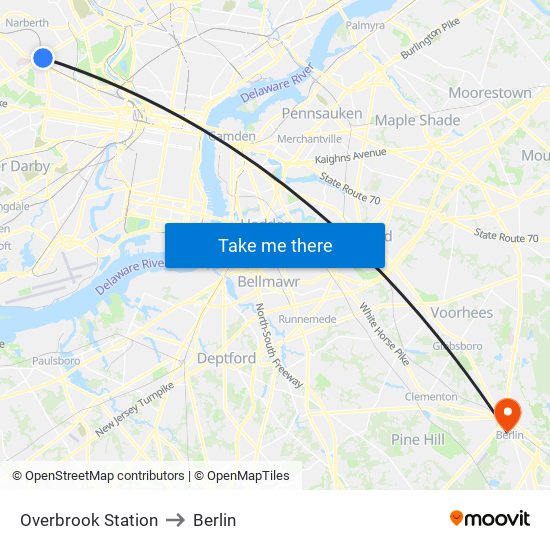 Overbrook Station to Berlin map