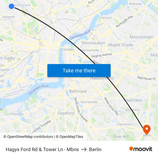 Hagys Ford Rd & Tower Ln - Mbns to Berlin map