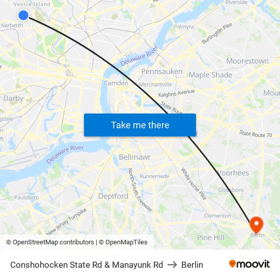 Conshohocken State Rd & Manayunk Rd to Berlin map