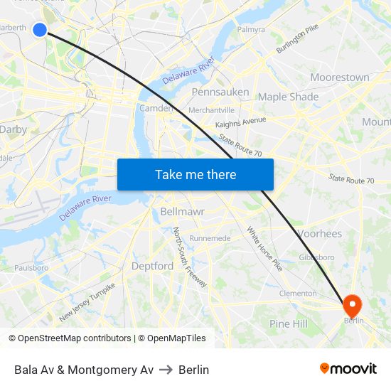 Bala Av & Montgomery Av to Berlin map