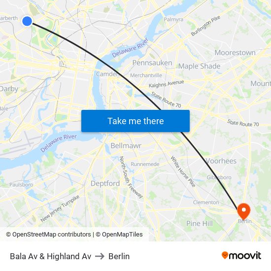 Bala Av & Highland Av to Berlin map