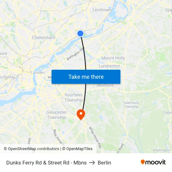 Dunks Ferry Rd & Street Rd - Mbns to Berlin map