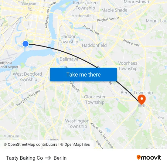 Tasty Baking Co to Berlin map