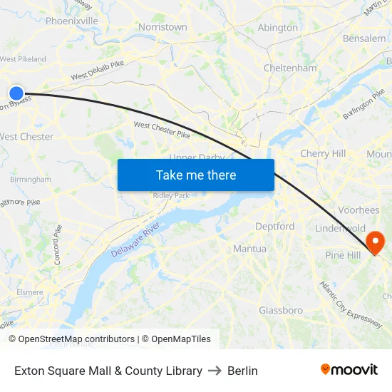 Exton Square Mall & County Library to Berlin map