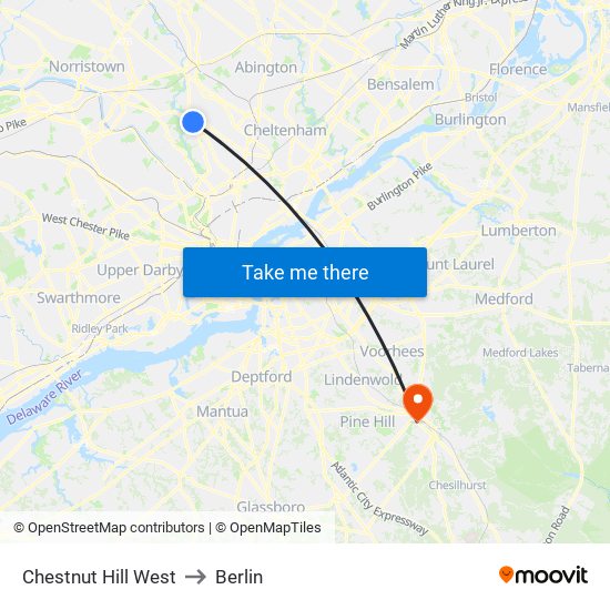 Chestnut Hill West to Berlin map