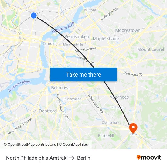 North Philadelphia Amtrak to Berlin map
