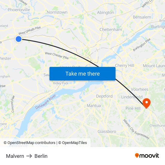 Malvern to Berlin map