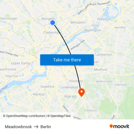 Meadowbrook to Berlin map