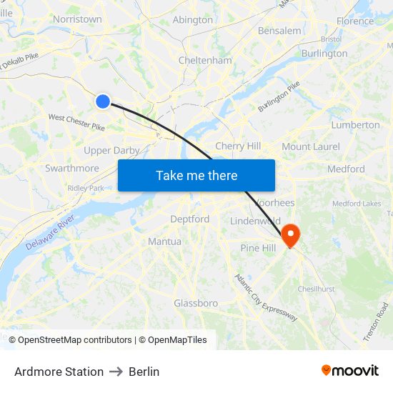 Ardmore Station to Berlin map