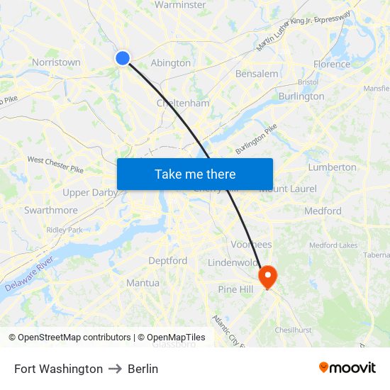 Fort Washington to Berlin map