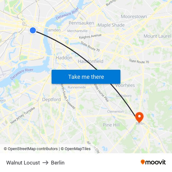Walnut Locust to Berlin map