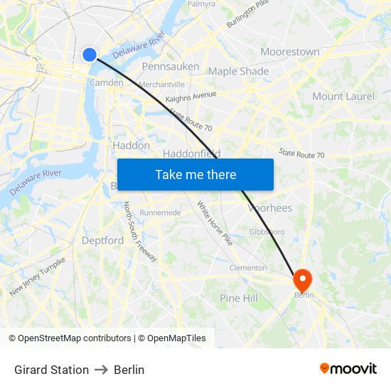 Girard Station to Berlin map