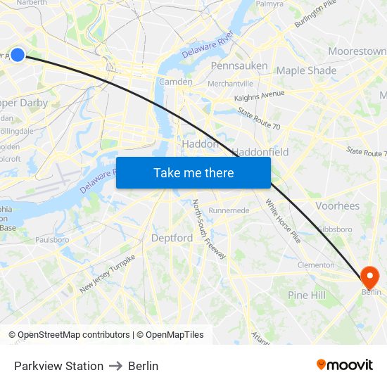 Parkview Station to Berlin map