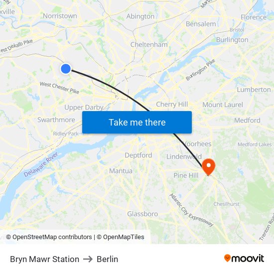 Bryn Mawr Station to Berlin map