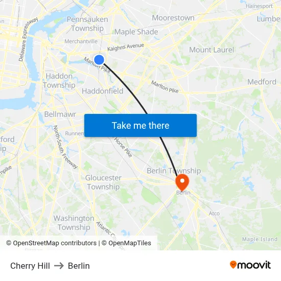 Cherry Hill to Berlin map