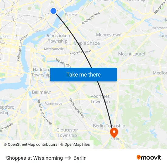 Shoppes at Wissinoming to Berlin map