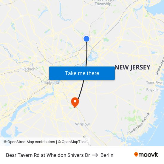 Bear Tavern Rd at Wheldon Shivers Dr to Berlin map