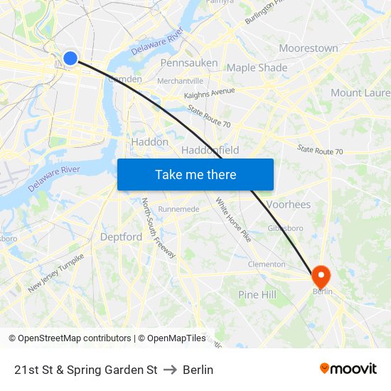 21st St & Spring Garden St to Berlin map