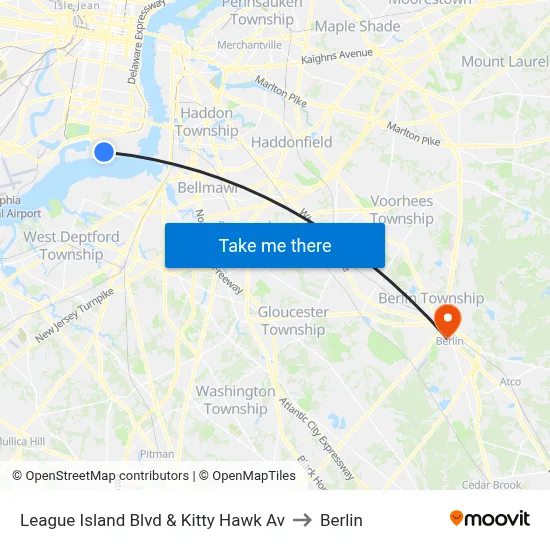 League Island Blvd & Kitty Hawk Av to Berlin map