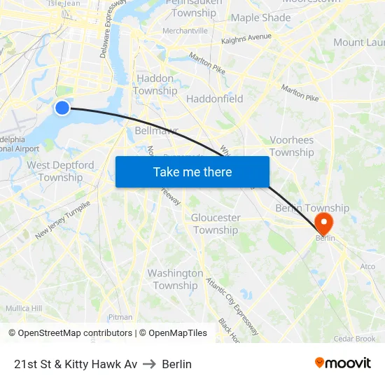 21st St & Kitty Hawk Av to Berlin map