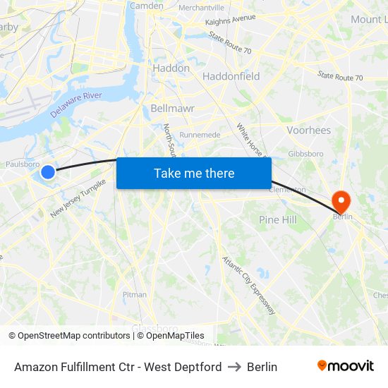 Amazon Fulfillment Ctr - West Deptford to Berlin map
