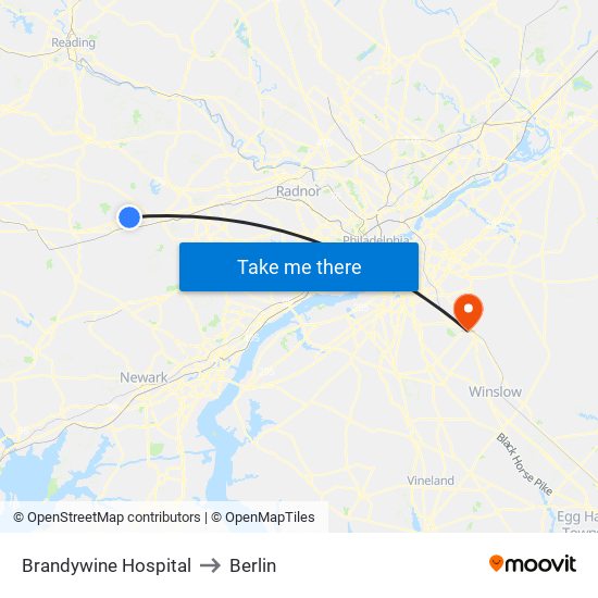 Brandywine Hospital to Berlin map