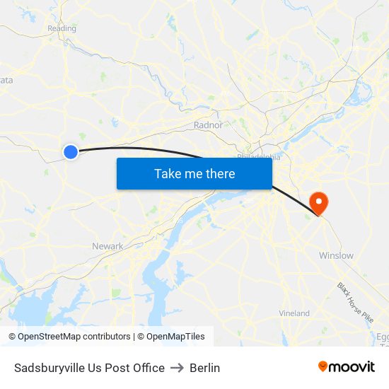 Sadsburyville  Us Post Office to Berlin map