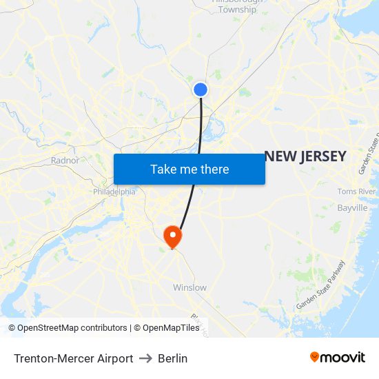 Trenton-Mercer Airport to Berlin map