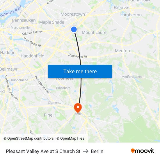Pleasant Valley Ave at S Church St to Berlin map