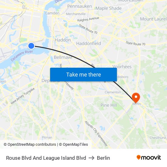 Rouse Blvd And League Island Blvd to Berlin map