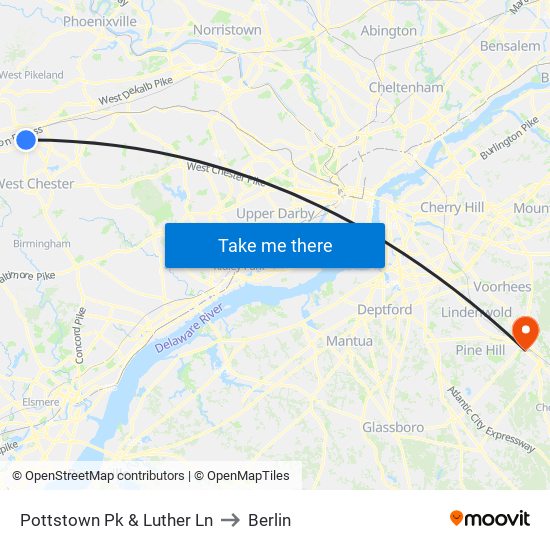 Pottstown Pk & Luther Ln to Berlin map