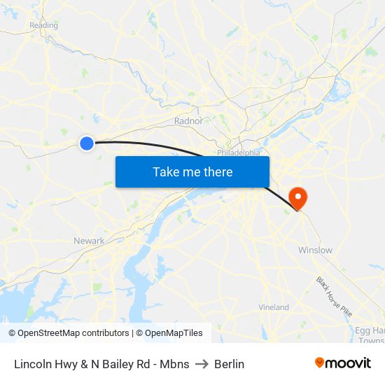Lincoln Hwy & N Bailey Rd - Mbns to Berlin map