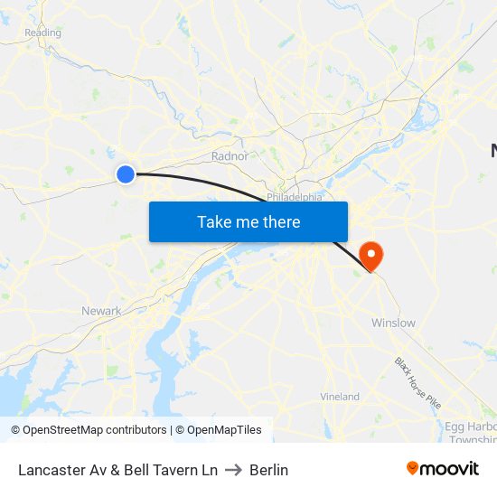 Lancaster Av & Bell Tavern Ln to Berlin map