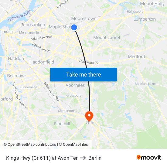 Kings Hwy (Cr 611) at Avon Ter to Berlin map