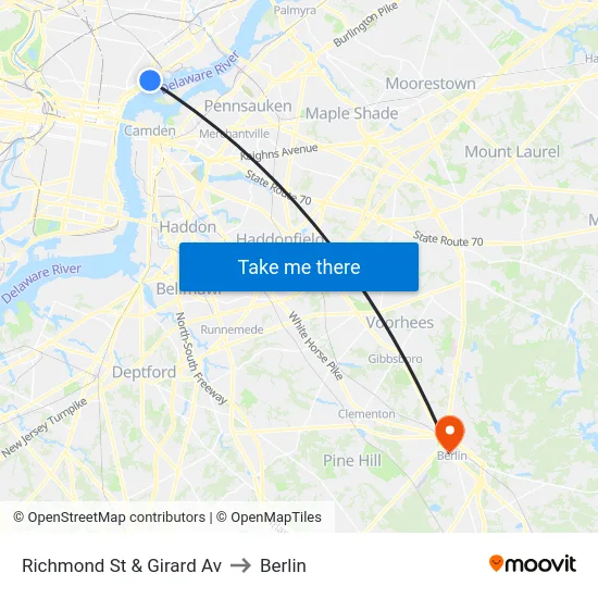Richmond St & Girard Av to Berlin map