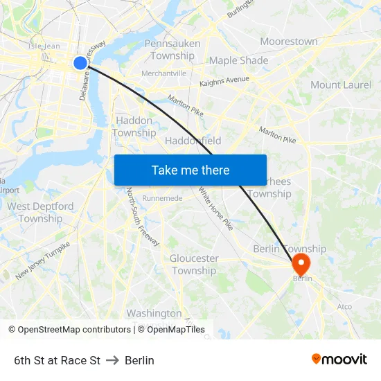 6th St at Race St to Berlin map