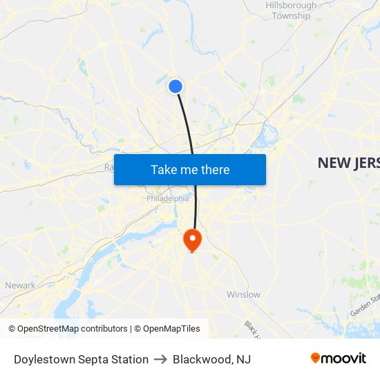 Doylestown Septa Station to Blackwood, NJ map