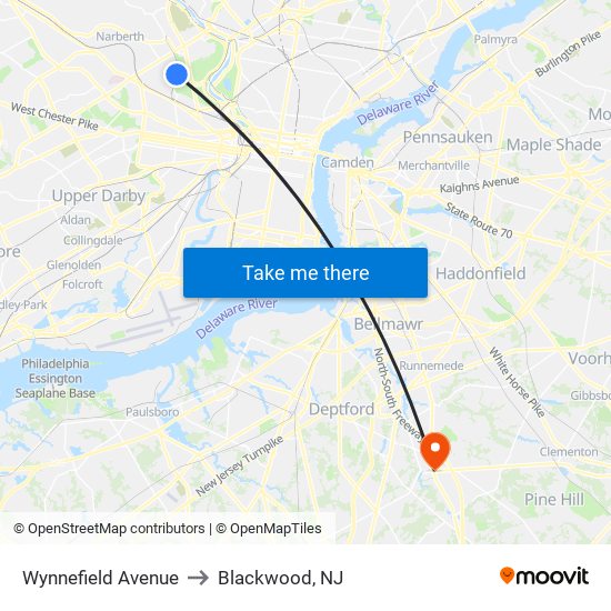 Wynnefield Avenue to Blackwood, NJ map
