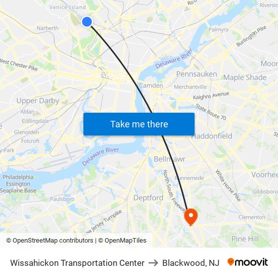 Wissahickon Transportation Center to Blackwood, NJ map