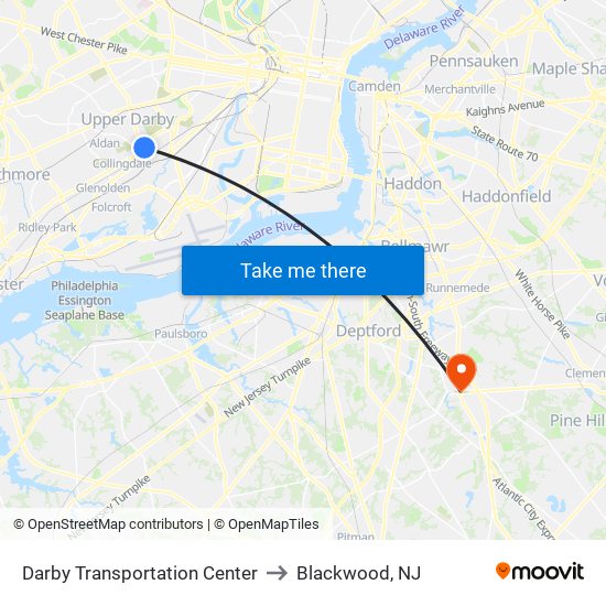 Darby Transportation Center to Blackwood, NJ map