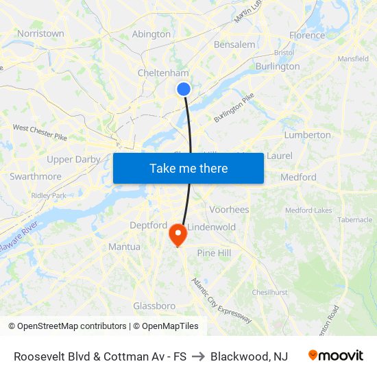Roosevelt Blvd & Cottman Av - FS to Blackwood, NJ map