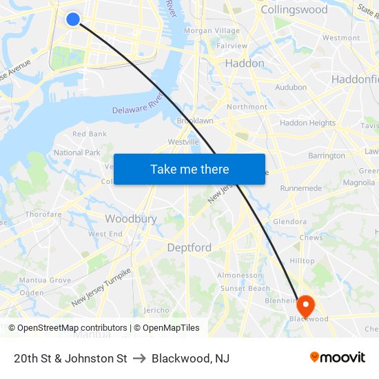 20th St & Johnston St to Blackwood, NJ map