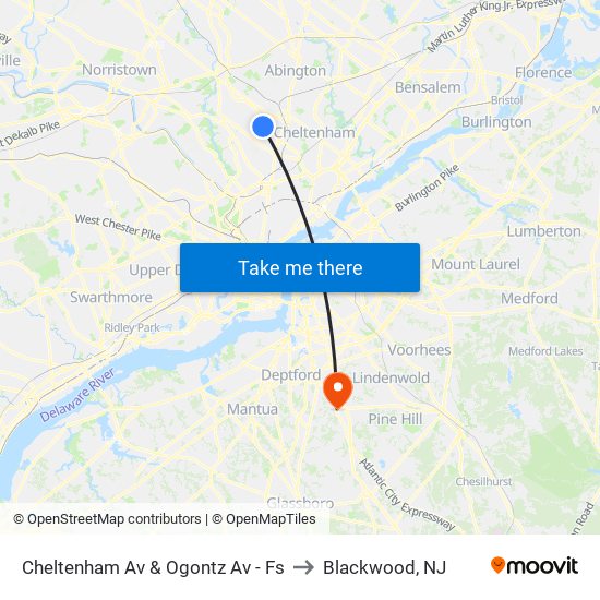 Cheltenham Av & Ogontz Av - Fs to Blackwood, NJ map