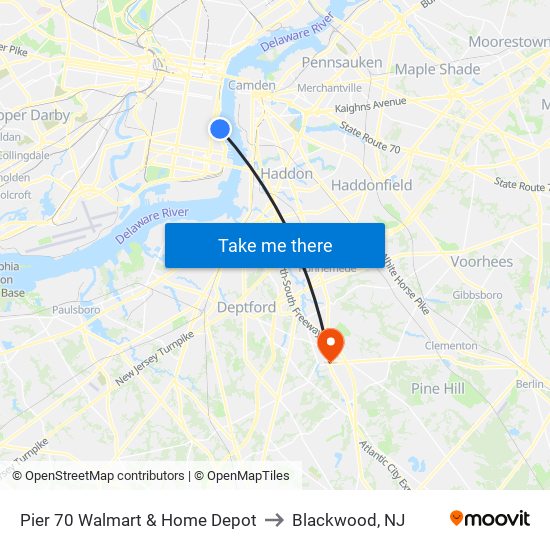 Pier 70 Walmart & Home Depot to Blackwood, NJ map