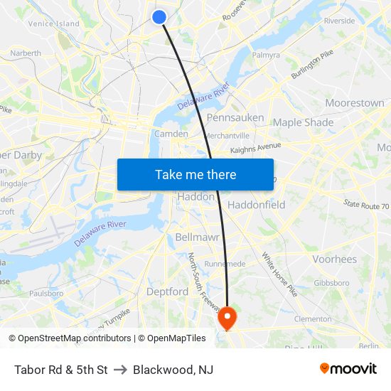 Tabor Rd & 5th St to Blackwood, NJ map