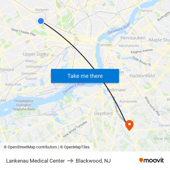 Lankenau Medical Center to Blackwood, NJ map